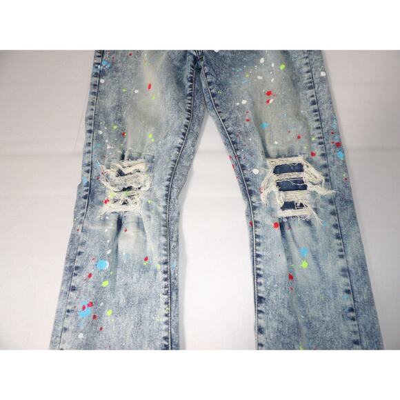 Evolution In Design 38 Jeans Men Paint Spatter Distressed Acid Wash Hip Hop Y2K - Picture 9 of 16